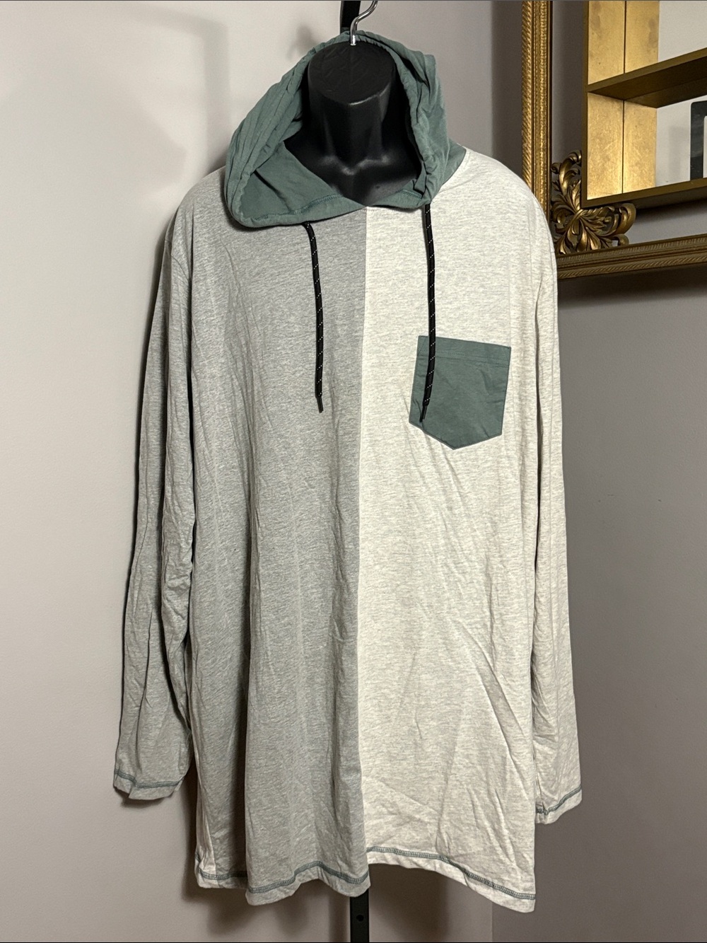NEW Winston 3XLT Two Tone Gray Hoodie Shirt with Green Hood & Pocket NWT